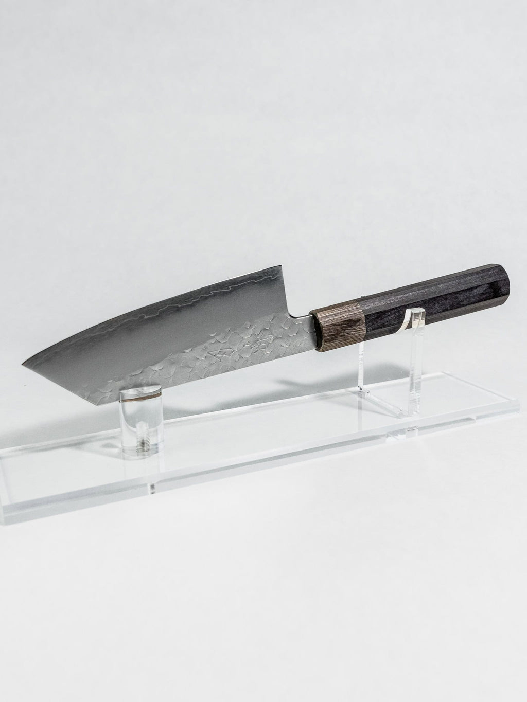 Hado Shiosai Ko-Bunka 135mm Japanese kitchen knife with black pakkawood handle on dark slate surface