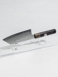 Hado Shiosai Ko-Bunka 135mm Japanese kitchen knife with black pakkawood handle on dark slate surface