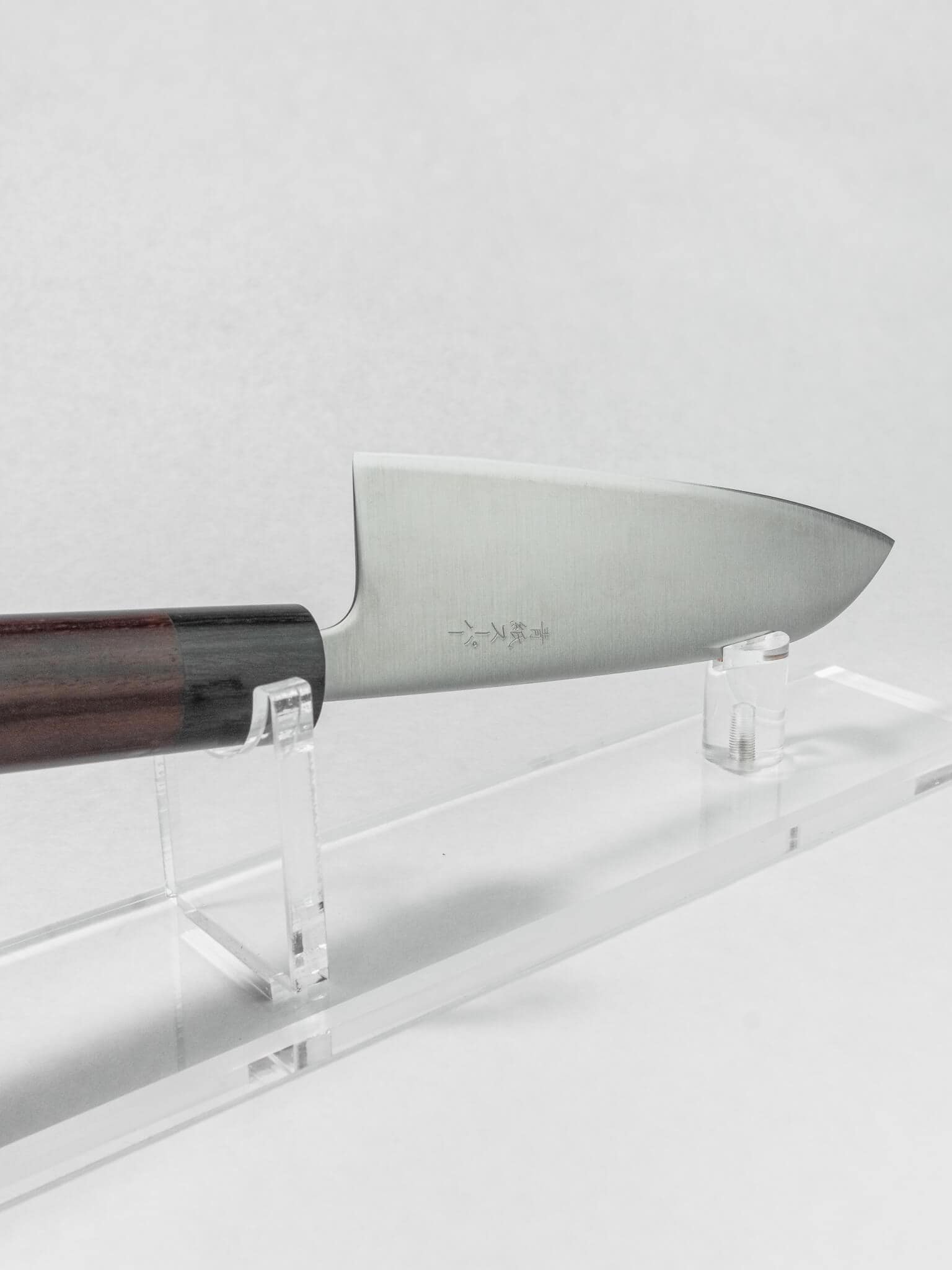 Japanese Santoku knife Blue Super steel core close-up