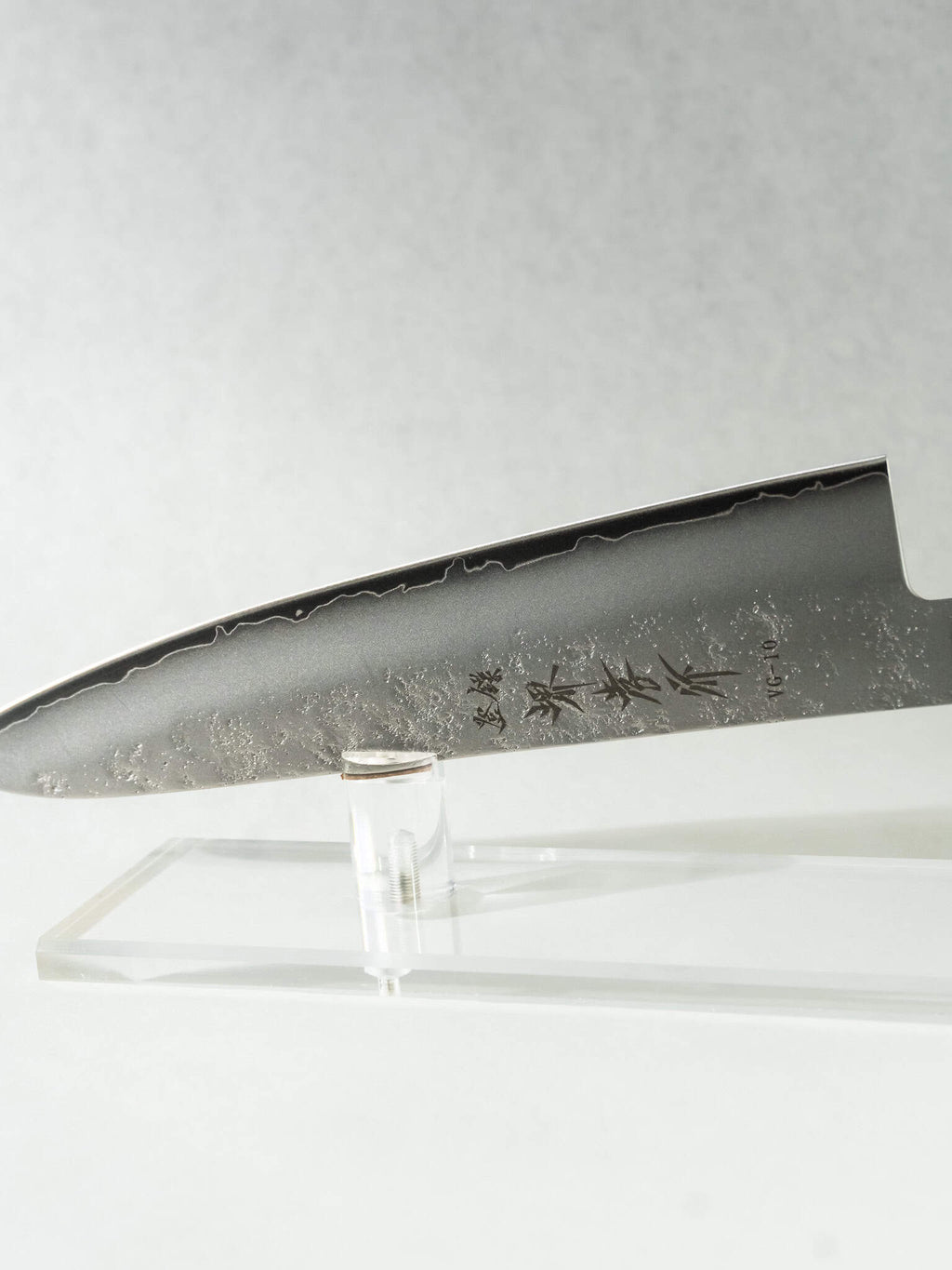 Close-up of Gyuto texture showing blade craftsmanship and food release
