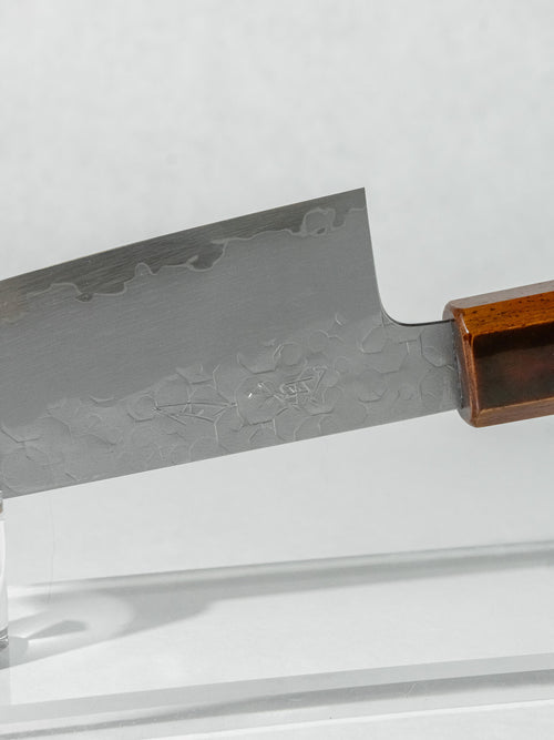 Close-up of SG2 tsuchime blade on Hado Shiosai Ko-Bunka Japanese knife