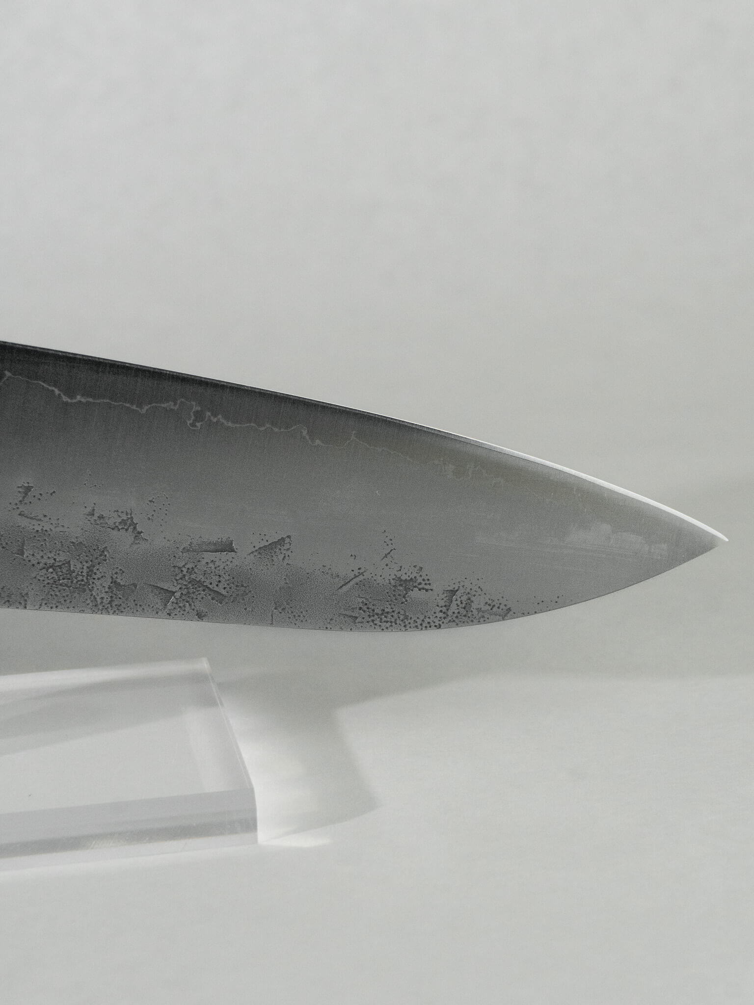 Close up of the OUL Gyuto tip for precision knife work