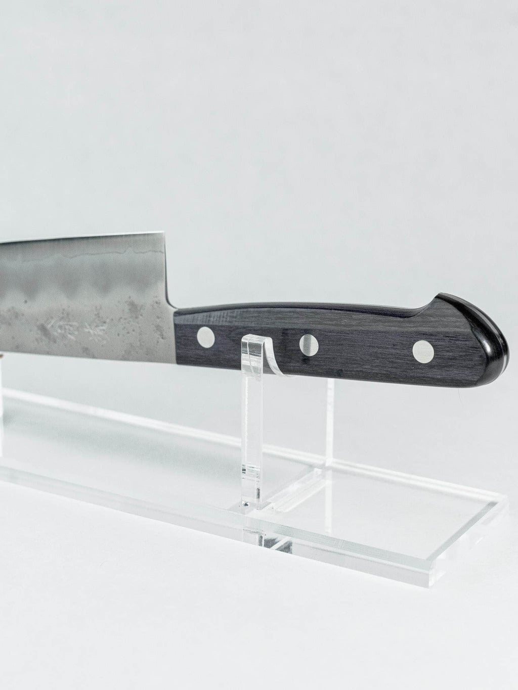 OUL Ginsan Santoku knife with purple pakka wood handle
