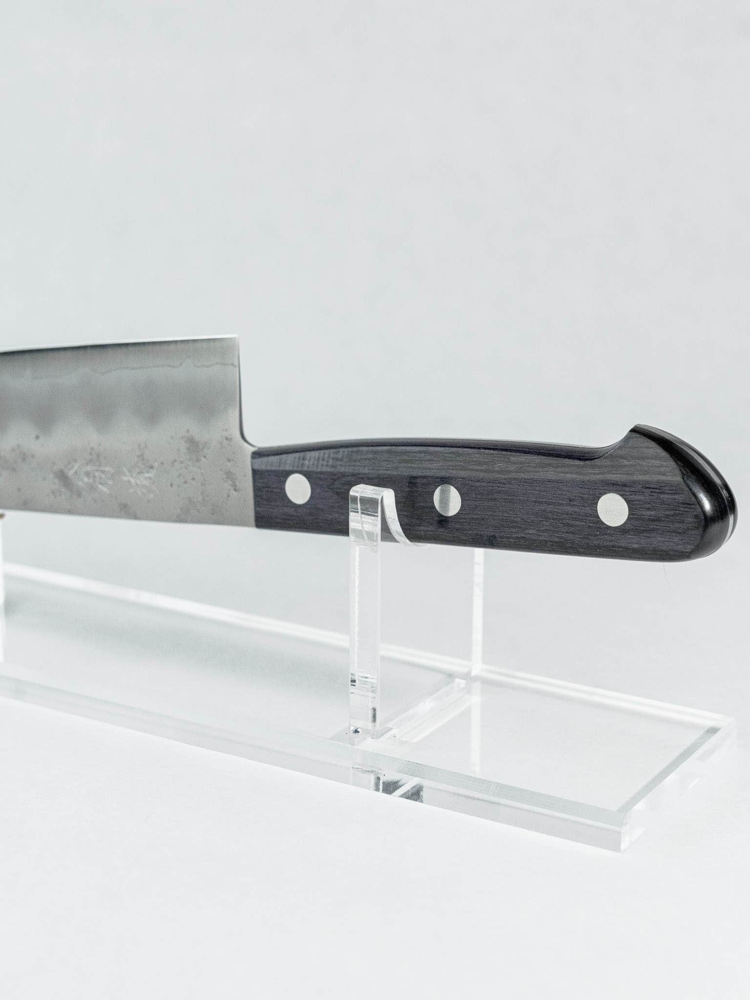 OUL Ginsan Santoku knife with purple pakka wood handle
