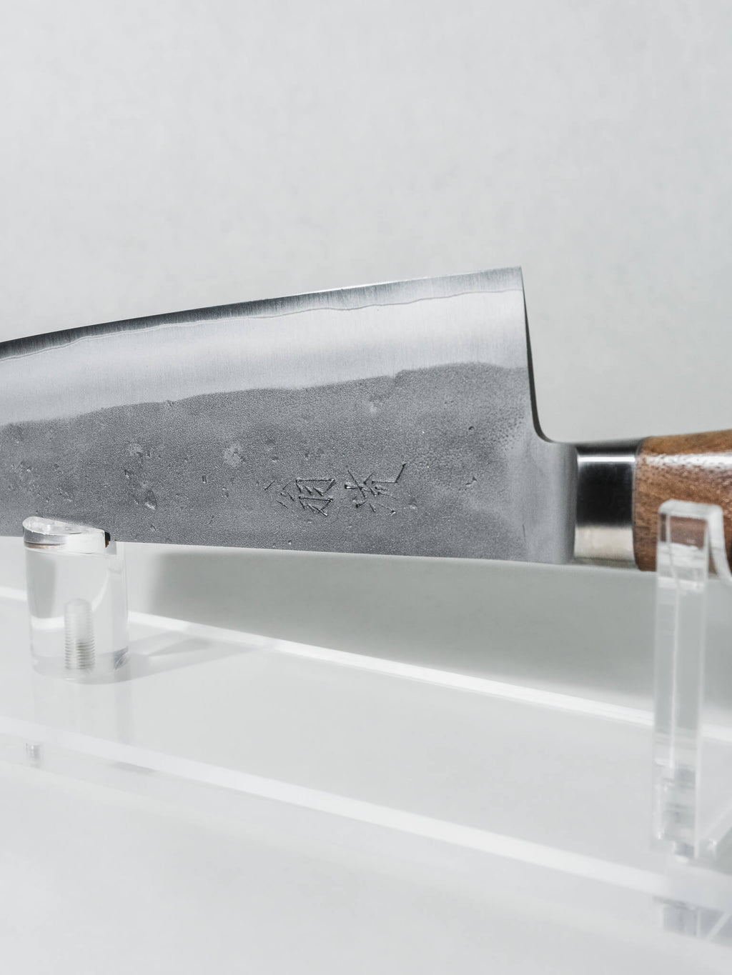 Nashiji pear-skin finish on stainless clad Bunka knife