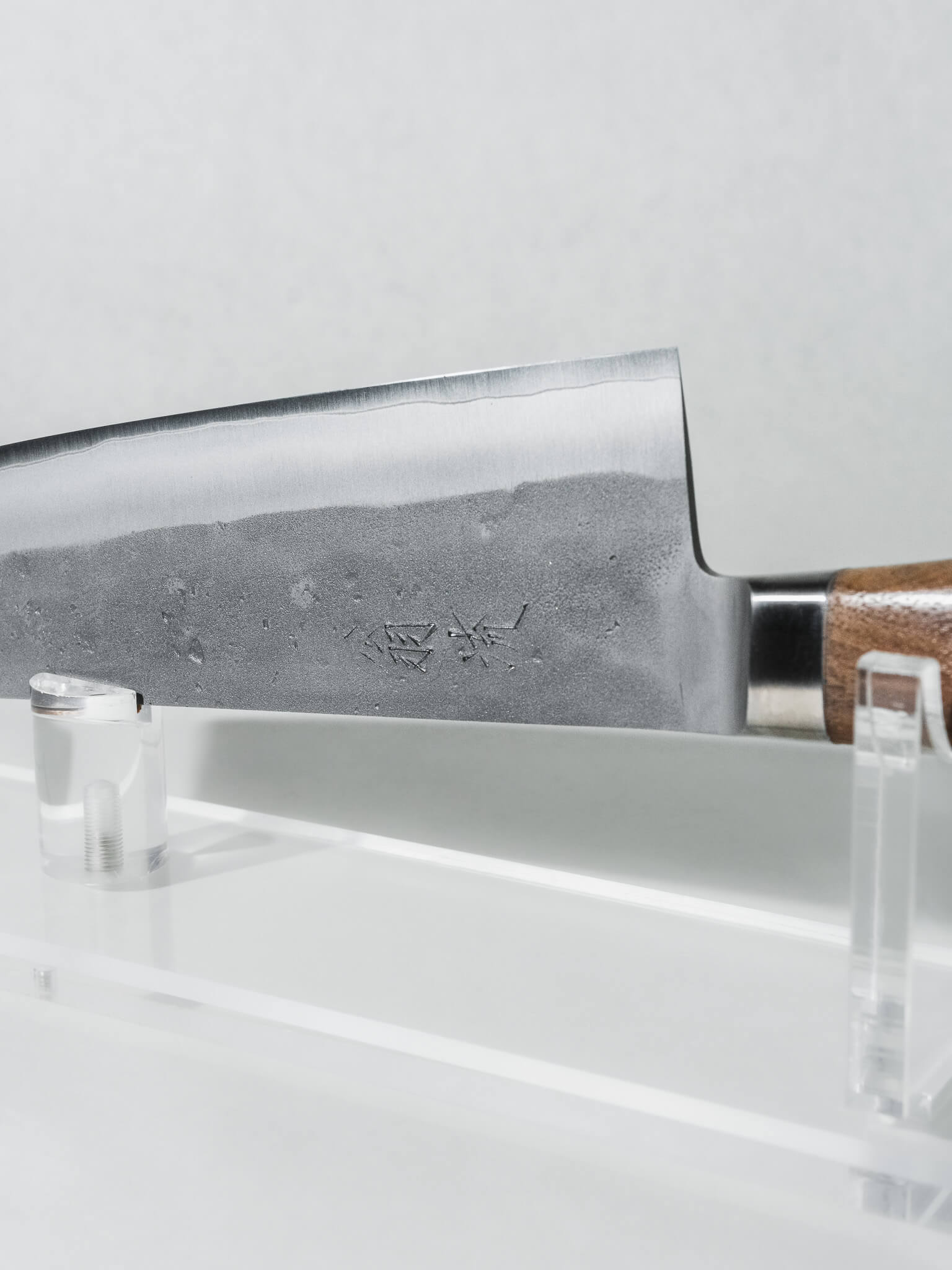 Nashiji pear-skin finish on stainless clad Bunka knife