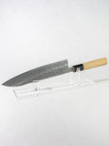 OUL 210mm Gyuto knife with White #2 steel core, hand-hammered tsuchime blade, and octagonal magnolia handle with buffalo horn ferrule.
