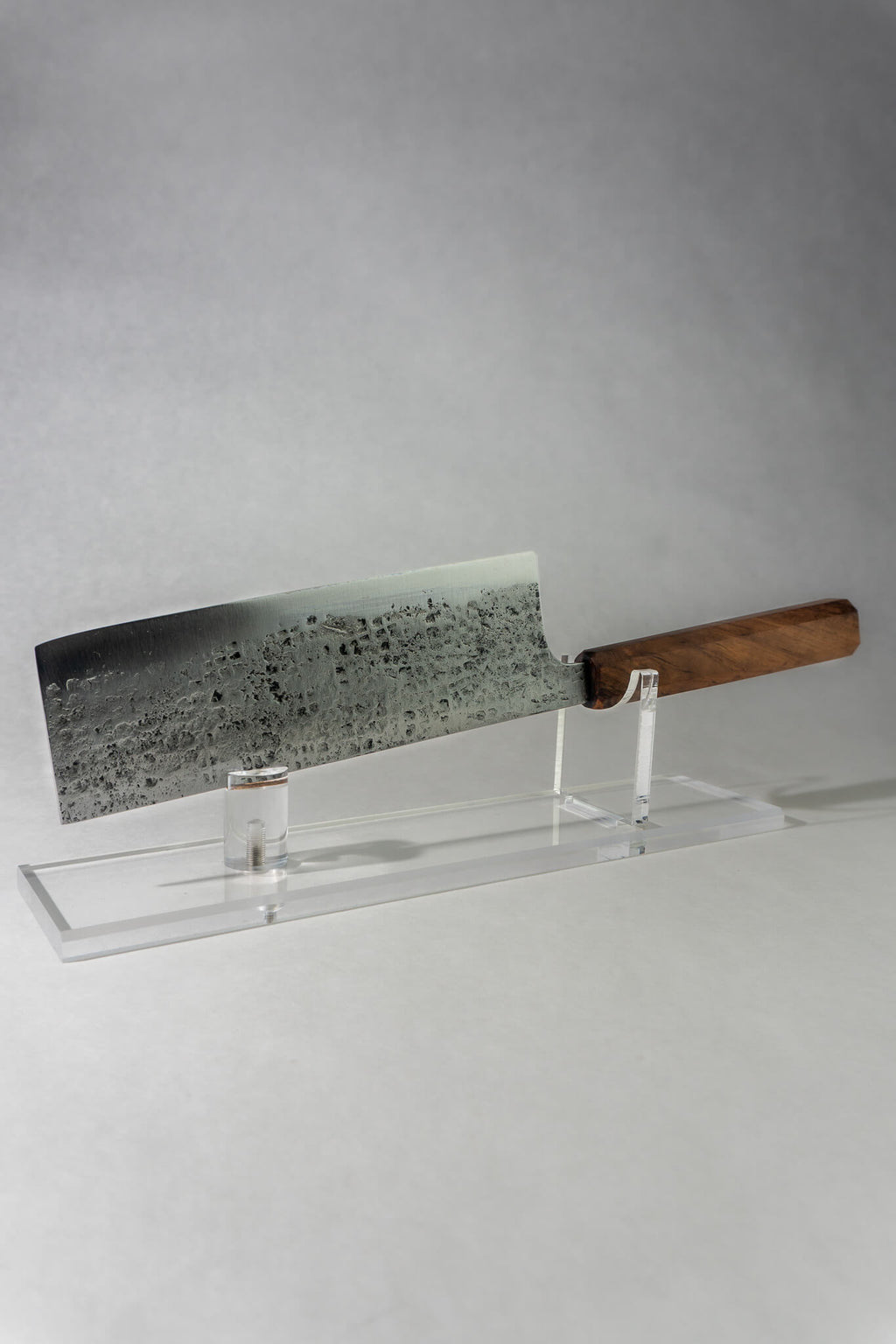 Pisau Dapur Nakiri 180mm knife made from recycled leaf spring steel with tsuchime finish.