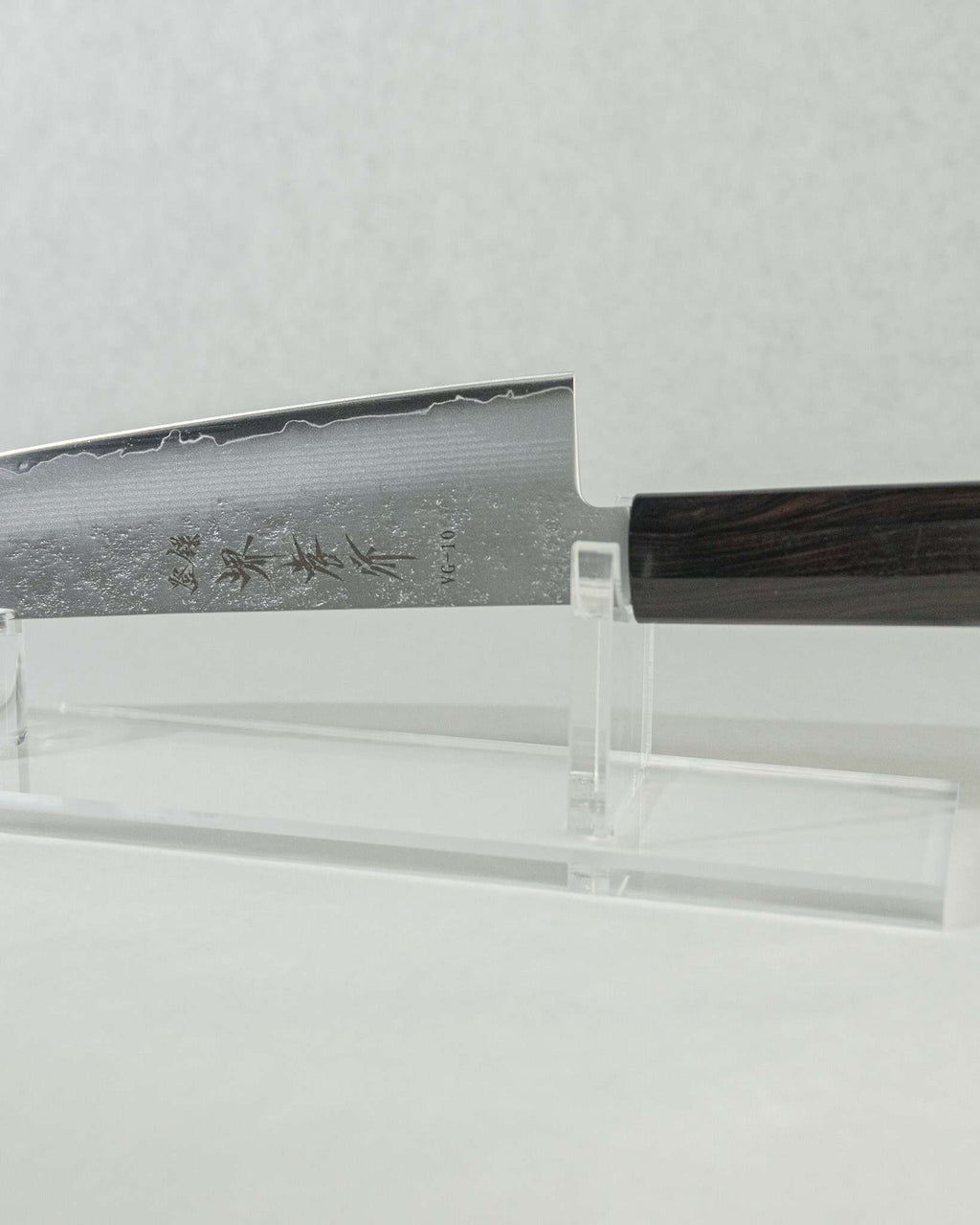 Detail of pear skin nashiji finish on the Sakai Takayuki Gyuto blade