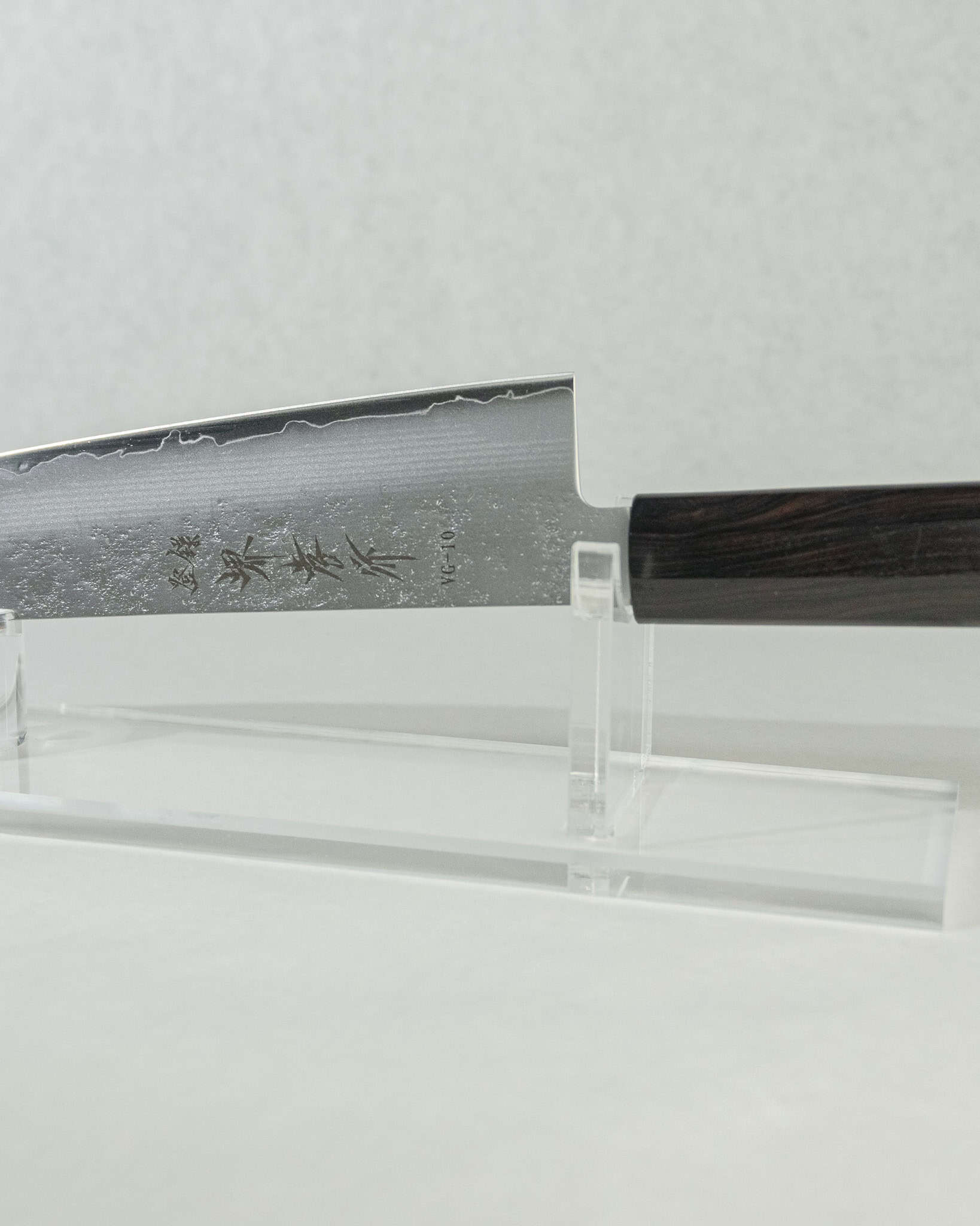 Detail of pear skin nashiji finish on the Sakai Takayuki Gyuto blade