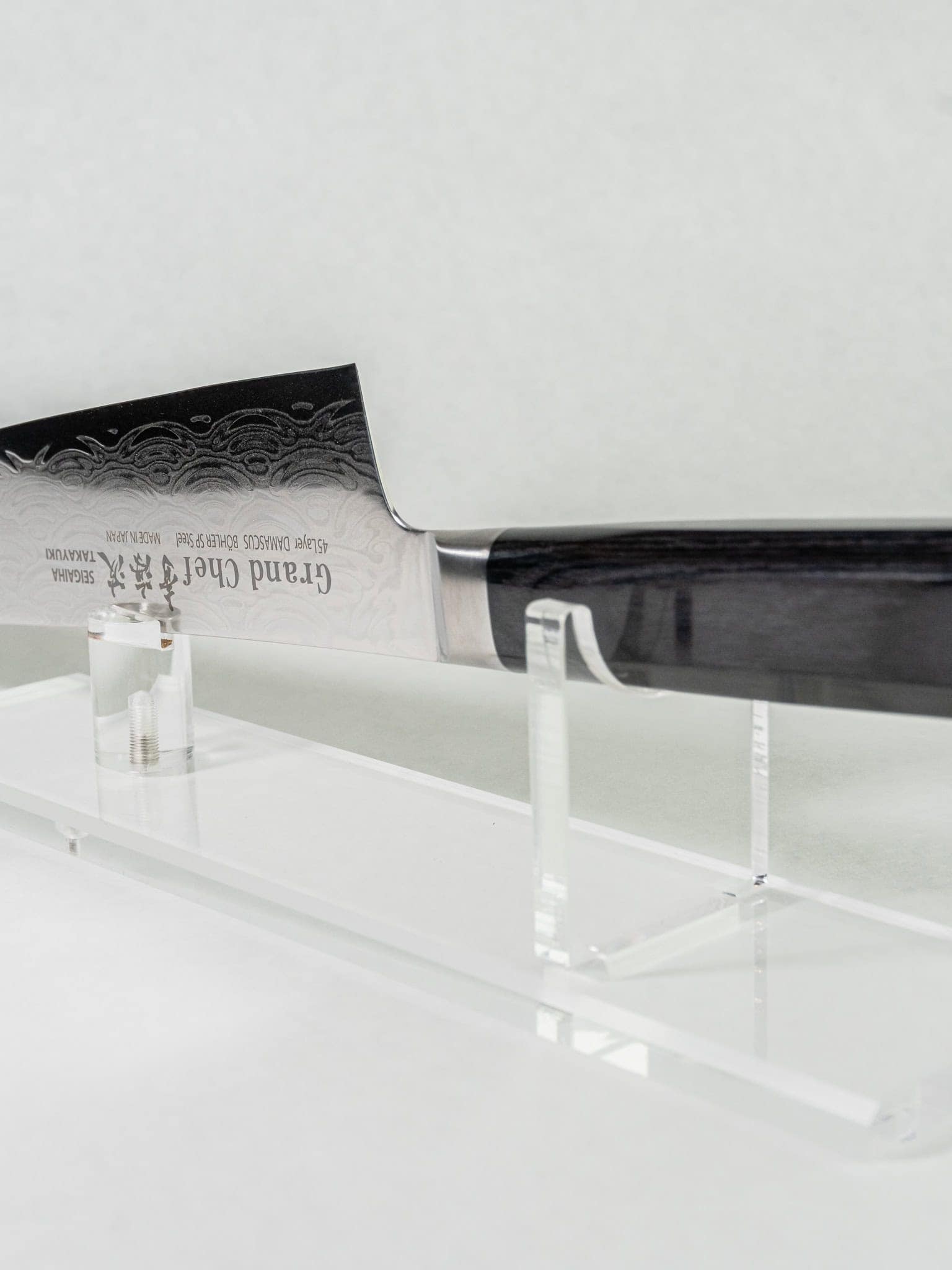 Böhler N685 steel edge detail on Japanese Gyuto knife.