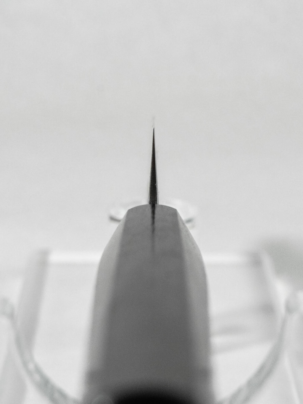 Choil view showing thin grind and nimble geometry of petty knife