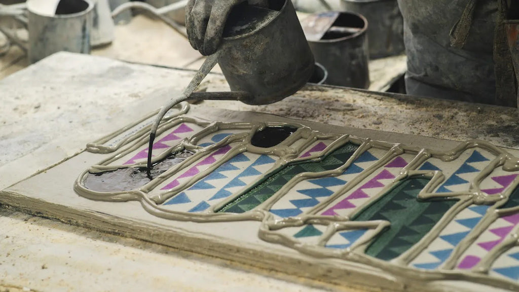 Flat lay of Tenugui hand towel showing the hand-dye process