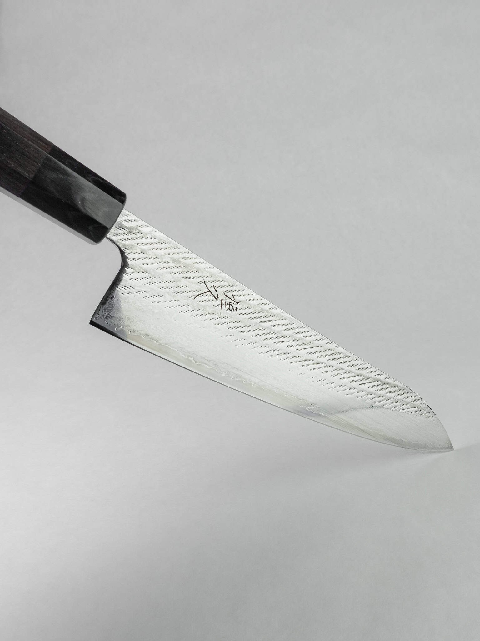 Tsunehisa Ginsan Gyuto knife blade profile view featuring the sharp tip.