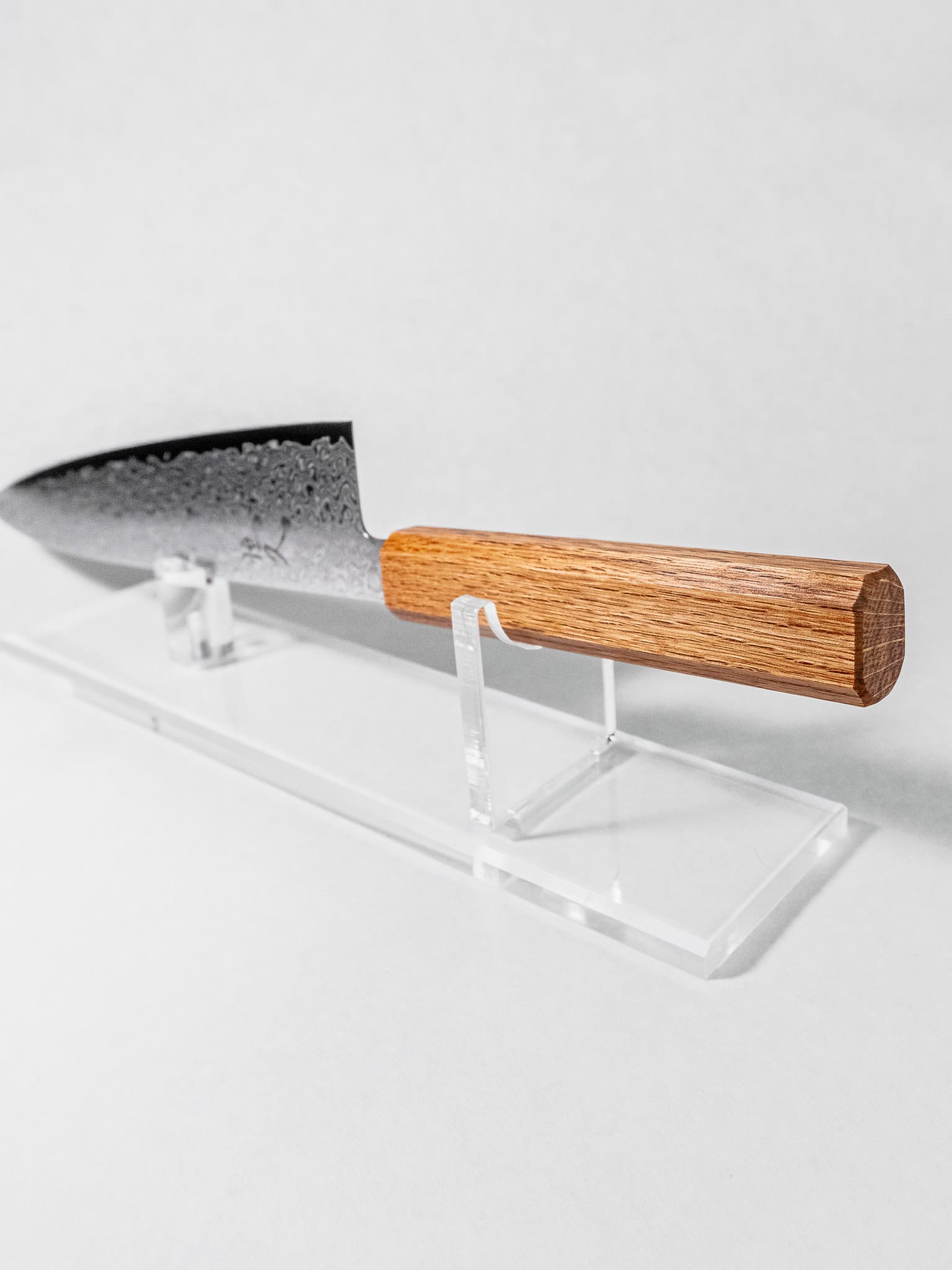 Octagonal oak handle on Tsunehisa gyuto knife